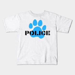 Police and dog paw print design in black and blue Kids T-Shirt